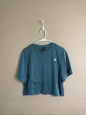 adidas Teal Cropped Sport Tee with White Logo SZ XL